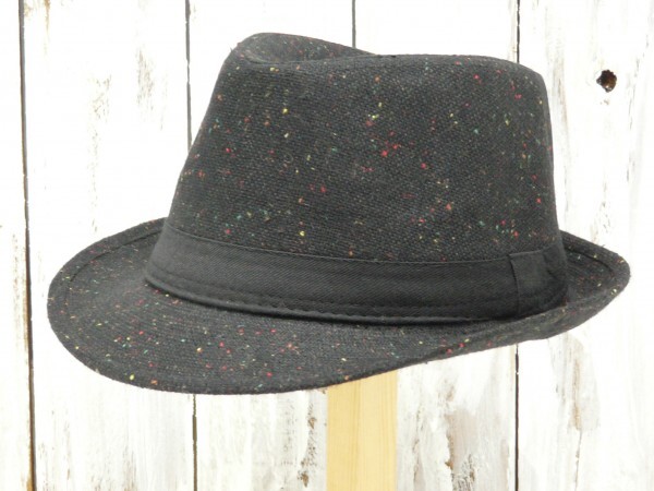 フェドラハットシンプルドットブラック秋冬男女OK送料\450 サイズ調整可 中折れ ボルサリーノ パナマ拍卖