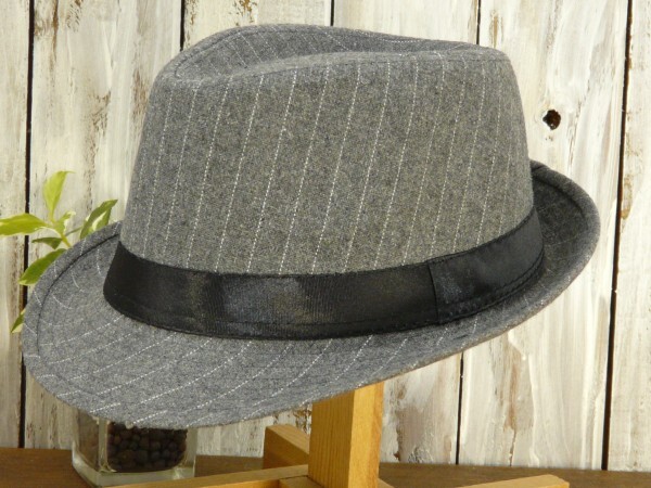 フェドラハット ストライプ グレー 送料\450 男女OK!サイズ調整可メンズ レディース ボルサリーノ パナマ 中折れ拍卖