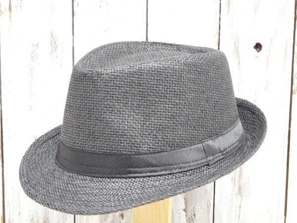 全国一律送料450円 STRAW HAT ストローハット フェドラハット ブラック 男女兼用 パナマ ボルサリーノ 中折れ拍卖