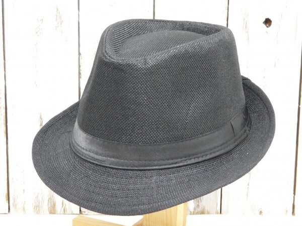フェドラハット シンプル リネン風 麻 中折れ ブラック 男女OK 送料\450 子どもサイズあり!親子コーデ♪拍卖
