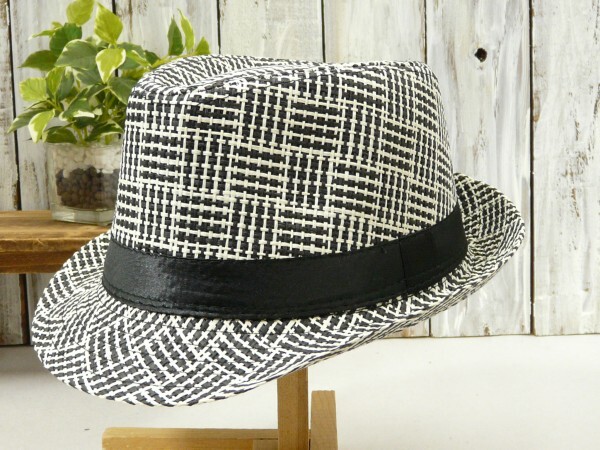 STRAW HAT 編み込み スクエアーチェック ブラック 男女OK 送料\450 ストロー メンズ レディース拍卖