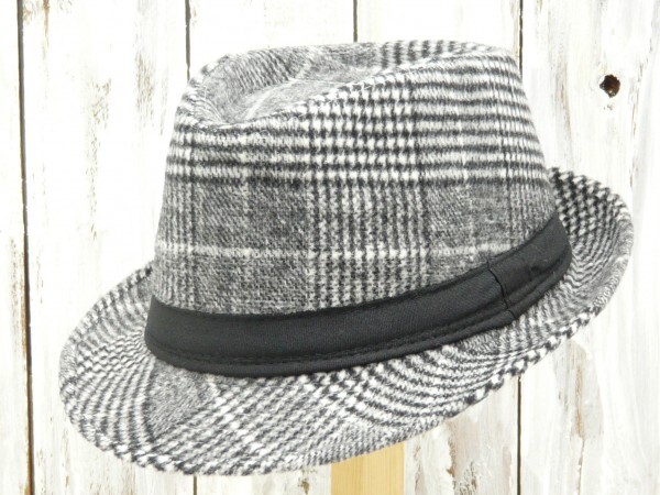 フェドラハット千鳥チェック グレー 秋冬 男女OK送料\450中折れ サイズ調整可 ボルサリーノ パナマ拍卖