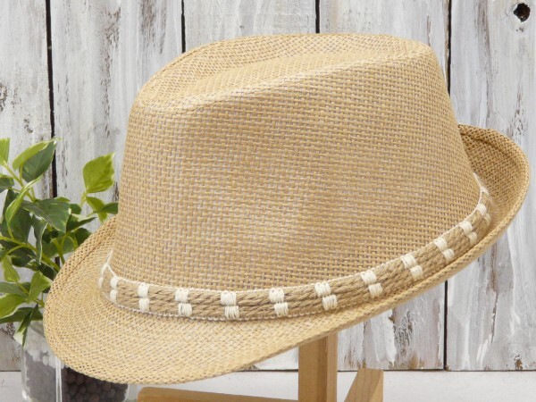 全国一律送料450円 リネンベルト 麻 ストローハット ベージュ フェドラハット 男女OK パナマ ボルサリーノ 中折れ拍卖