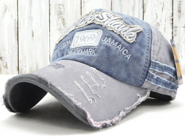 RockShank damage CAP キャップ グレー ネイビー 送料\450 男女OK サイズ調整可拍卖
