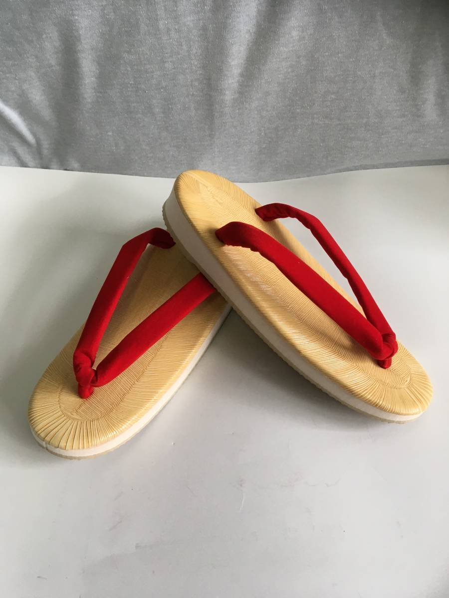 巫女さん用 婦人草履 赤緒 スポンジ底 黄千葉表 L寸 新品未使用品 日本製 ★即決 0923拍卖