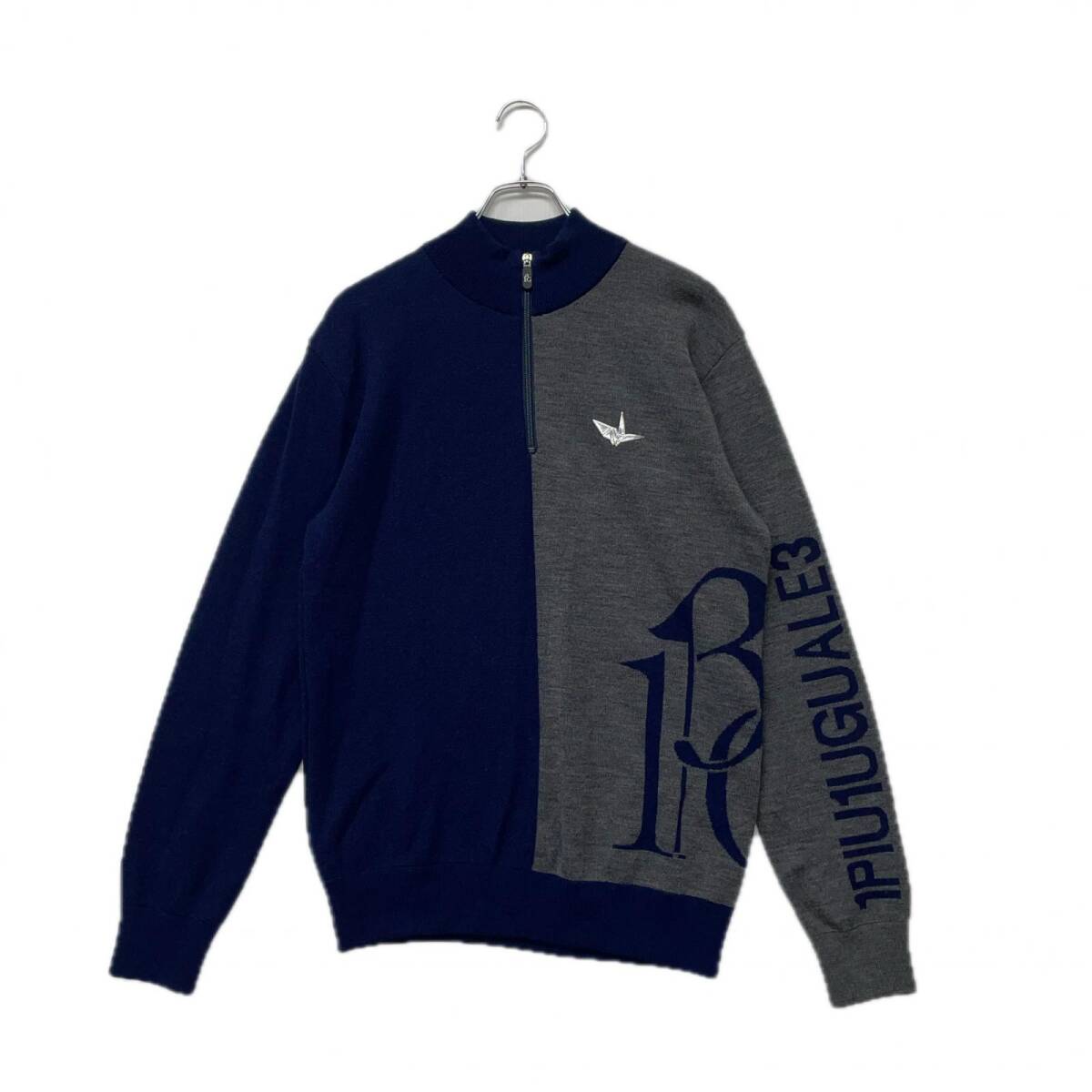 coco 中古 ウノピュウノウグァーレトレ 1piu1uguale3 メンズ セーター 5(L) 紺×グレー ハーフジップ レターパックプラス発送可 K022741拍卖