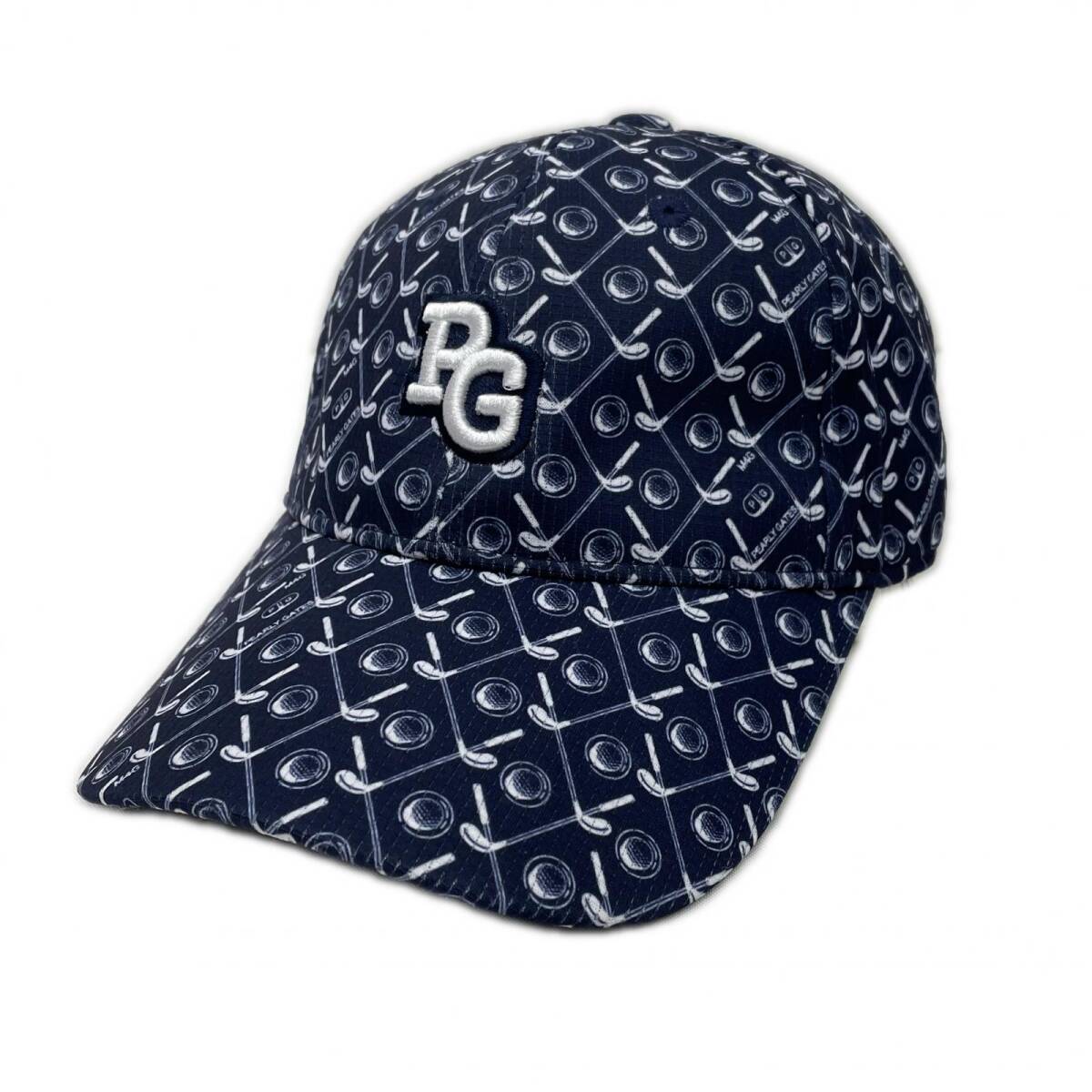 coco 中古 パーリーゲイツ PEARLY GATES キャップ フリー 紺×白 ボール・クラブ総柄 刺しゅうロゴ レターパックプラス発送可 K024533拍卖