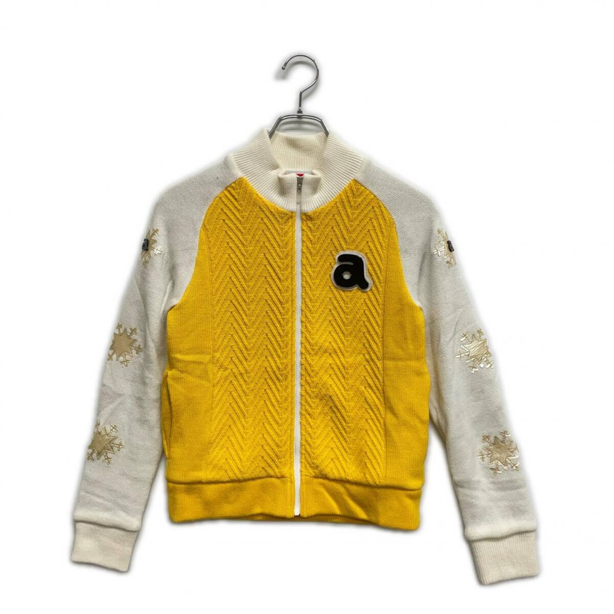 coco 中古 アルチビオ レディース ニットアウター 36(S) 黄×白 イエロー 保温 裏地付き フルジップ レターパックプラス発送可 K017676拍卖