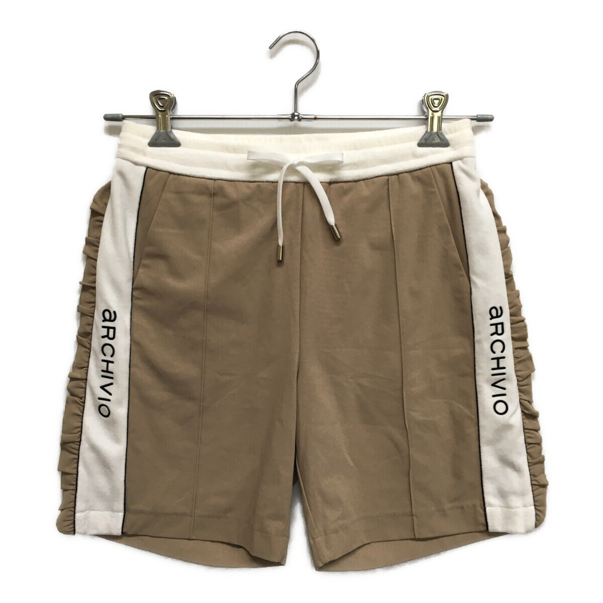 coco 中古 アルチビオ archivio レディース ショートパンツ 38(M) ベージュ×白 ベロア 裏地付き フリル ネコポス発送可 K023522拍卖