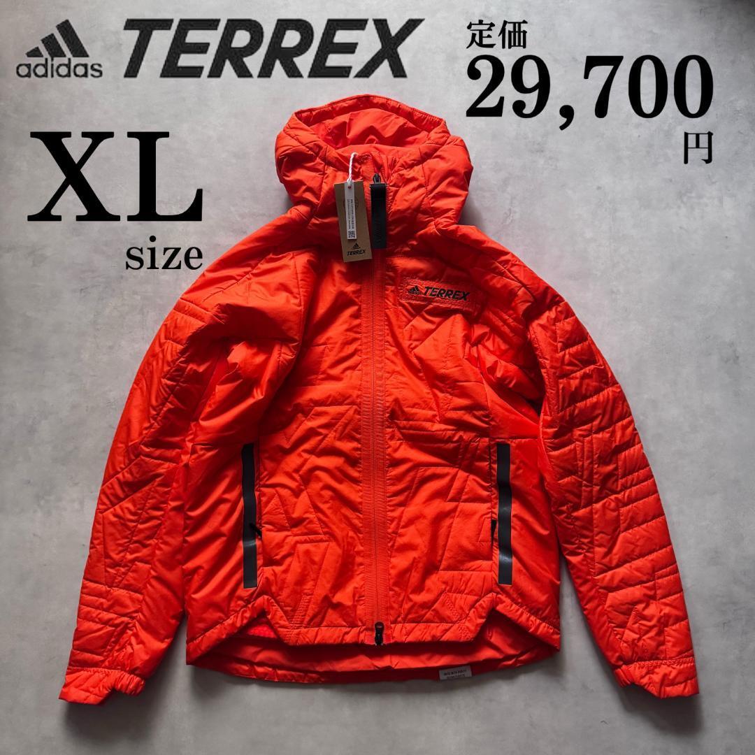 新品 XLsize アディダス テレックス プリマロフト フーデットジャケット adidas TERREX 防寒 高保温 人気 オレンジ パーカー ストライプ拍卖