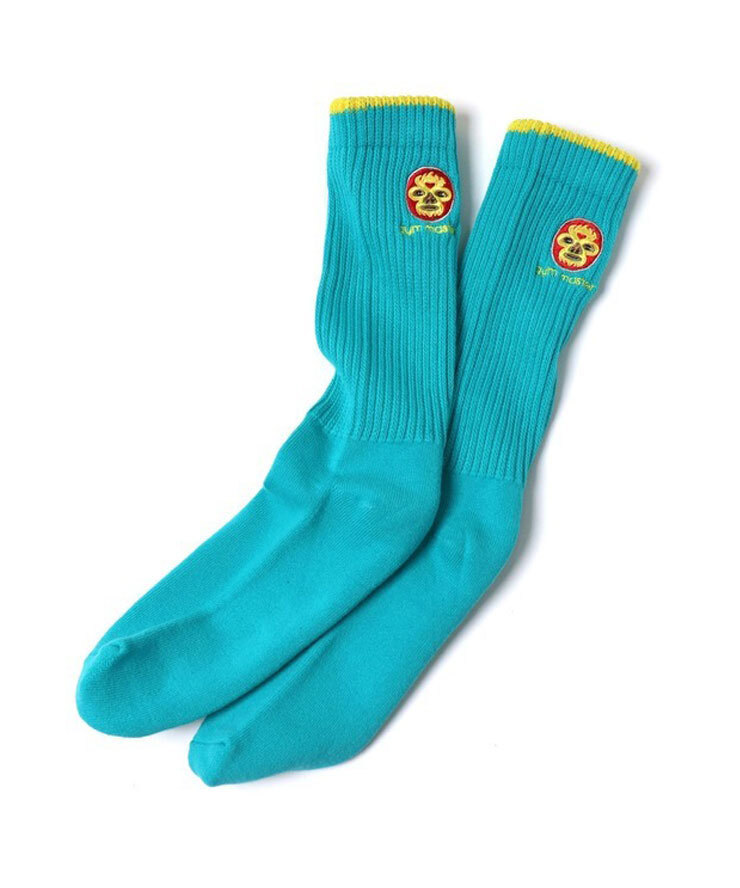 <25-27cm><ターコイズ(56)>gym master ジムマスター 覆面レスラー刺繍ルーズソックス G666753 靴下 覆面レスラー拍卖