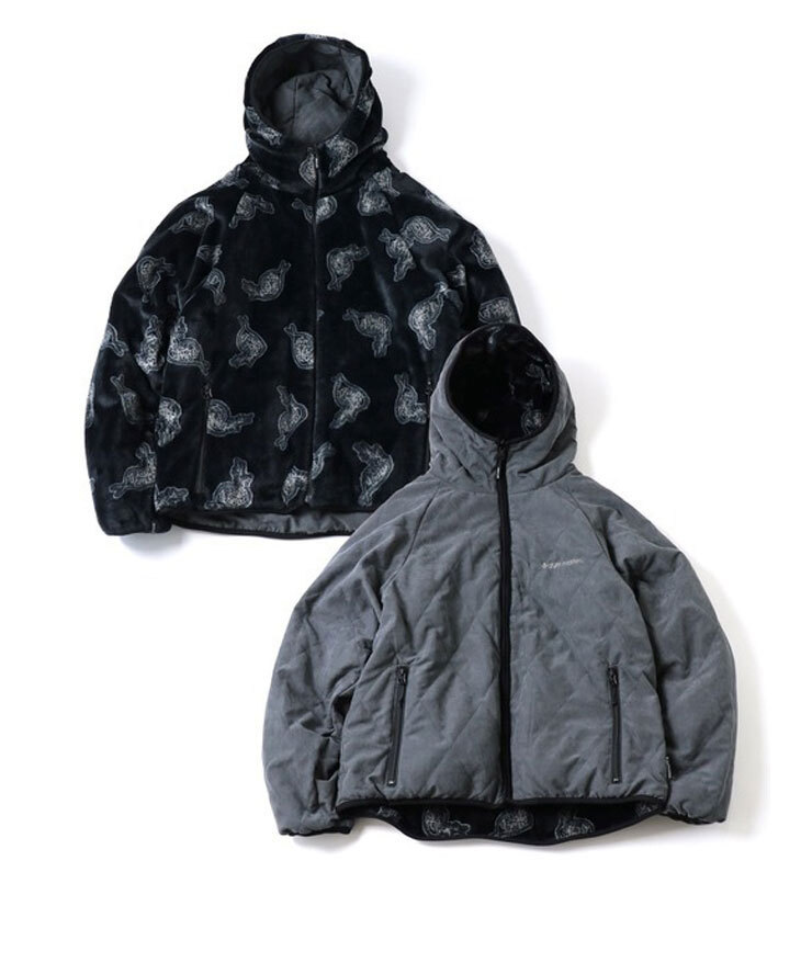 <XLサイズ><チャコール×ミジンコ(03)>gym master ジムマスター キルト×ハッピーペイントボア RV フードジャケット G621751拍卖