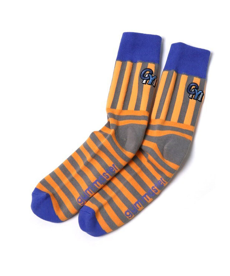 <23-25cm><グレー×オレンジ(03)>gym master ジムマスター GYM刺繍ストライプボーダーソックス G666752 靴下拍卖