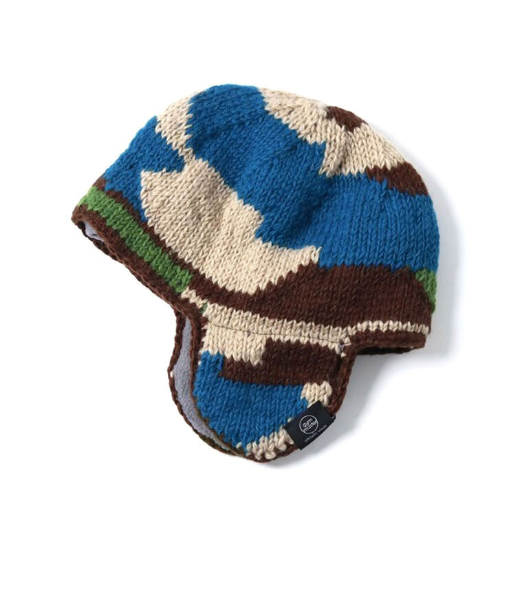 <ターコイズ(56)>gym master ジムマスター 手編み耳当て付ニット帽 G699736 防寒 パイロットキャップ アビエイター キャップ拍卖