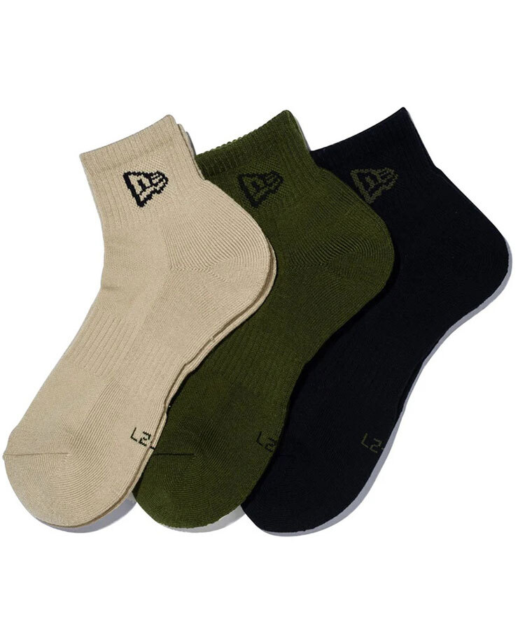 <25-27cm><ミリタリー>ニューエラ NEW ERA ソックス アンクル 3ペア 3足セット ブラック/オリーブ/カーキ 14518189 スポーツ 靴下拍卖
