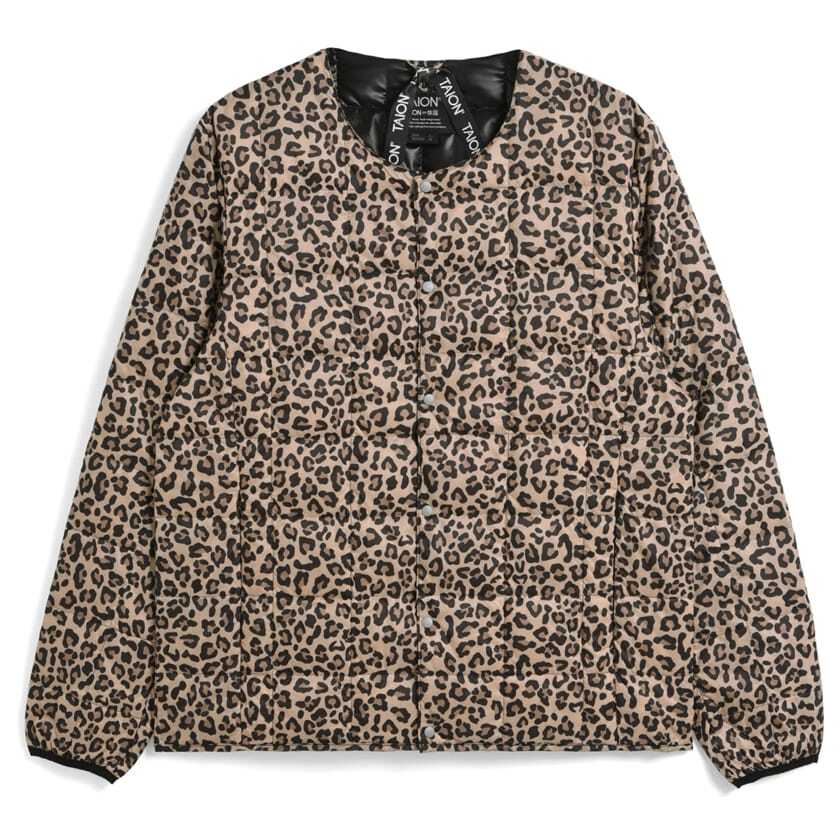 <XLサイズ><カーキレオパード>taion タイオン ベーシッククルーネック インナーダウンジャケット メンズ TAION-104拍卖