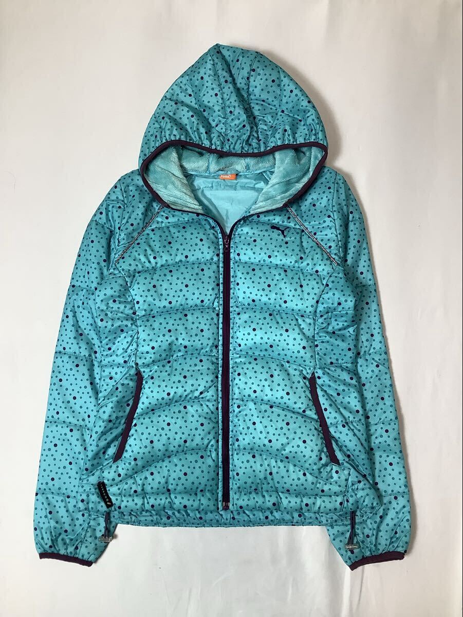 (レディース) PUMA プーマ // 長袖 ドット柄 フード裏シャギー ジップ ダウンジャケット (ライトブルー系) サイズ M拍卖