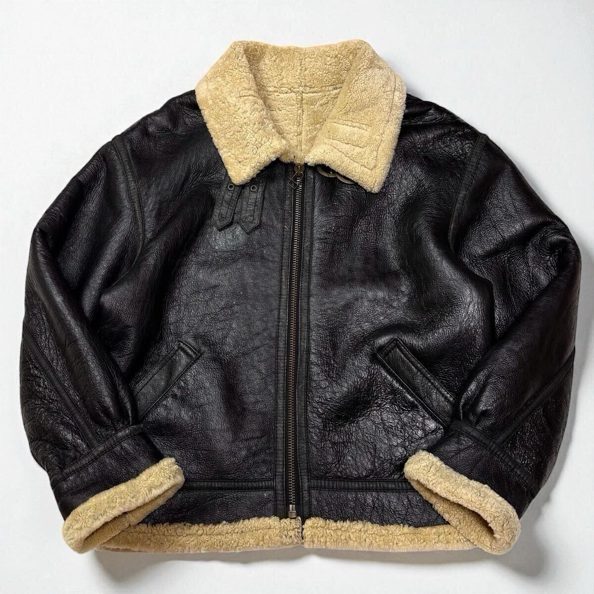 【極上の逸品】 B-3 フライトジャケット ムートンジャケット ミリタリージャケット 裏ボア ラムレザー 羊革 XLサイズ相当 ブラック 黒拍卖