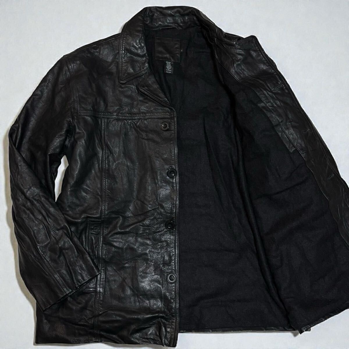 【XLサイズ】 J.CREW カーコート レザーコート レザージャケット 襟付き シボレザー 本革 LLサイズ ブラック 黒 メンズ ヴィンテージ拍卖