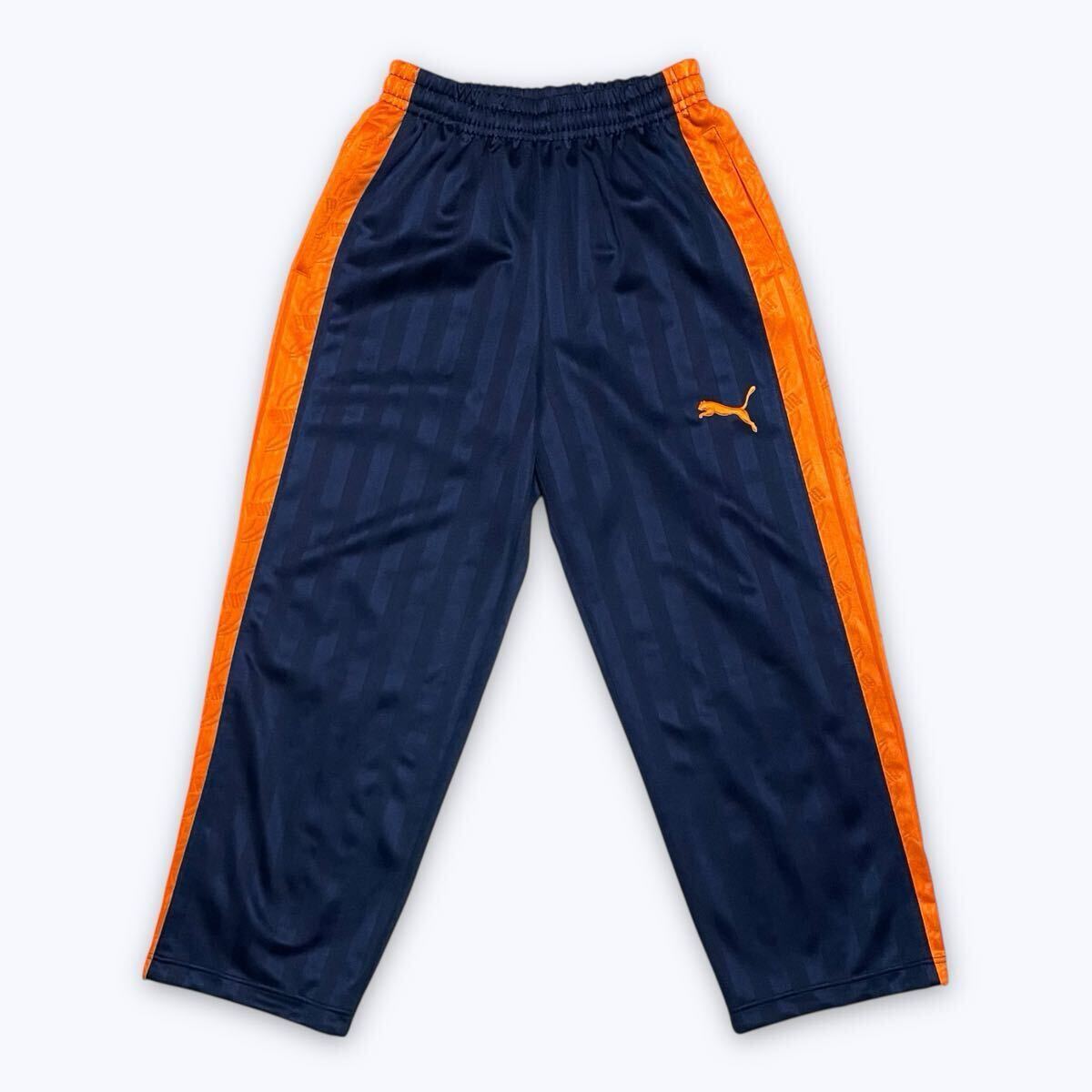 【美品】プーマ PUMA ジャージ トラックパンツ 紺 オレンジ SSサイズ Y2K レディース ストレート ワイド サッカー フットサル 部活 高校拍卖