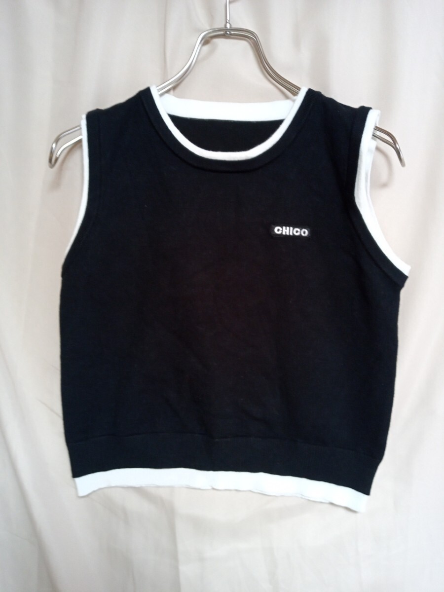 4641 ★★ チコ ネームロゴ ノースリーブニット 黒 新品 定価5500円拍卖