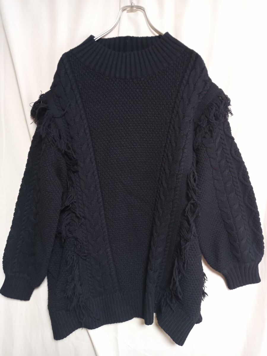 4766 ★★ GLOBAL WORK 長袖ニット プルオーバー サイズF 黒 トップス拍卖