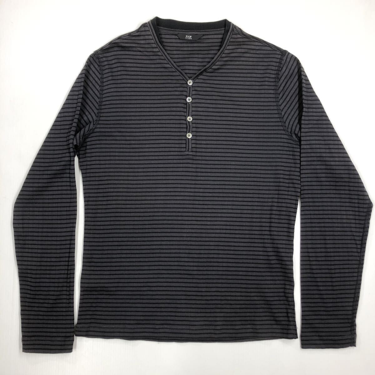23区HOMME 23クオム 長袖Tシャツ ヘンリーネック ボーダー柄 メンズ サイズ46 ロンT 511-5拍卖
