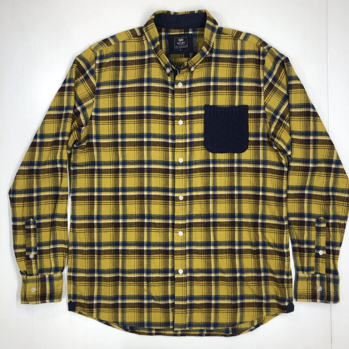 BEAMS HEART ビームスハート ネルシャツ ボタンダウン チェック柄 ニットポケット メンズ XLサイズ 511-9拍卖