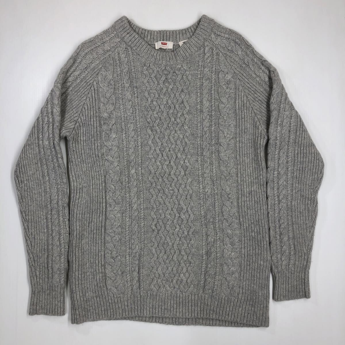 LEVI'S リーバイス ニットセーター ケーブルニット 厚手 グレー メンズ Mサイズ ラグランスリーブ 511-13拍卖