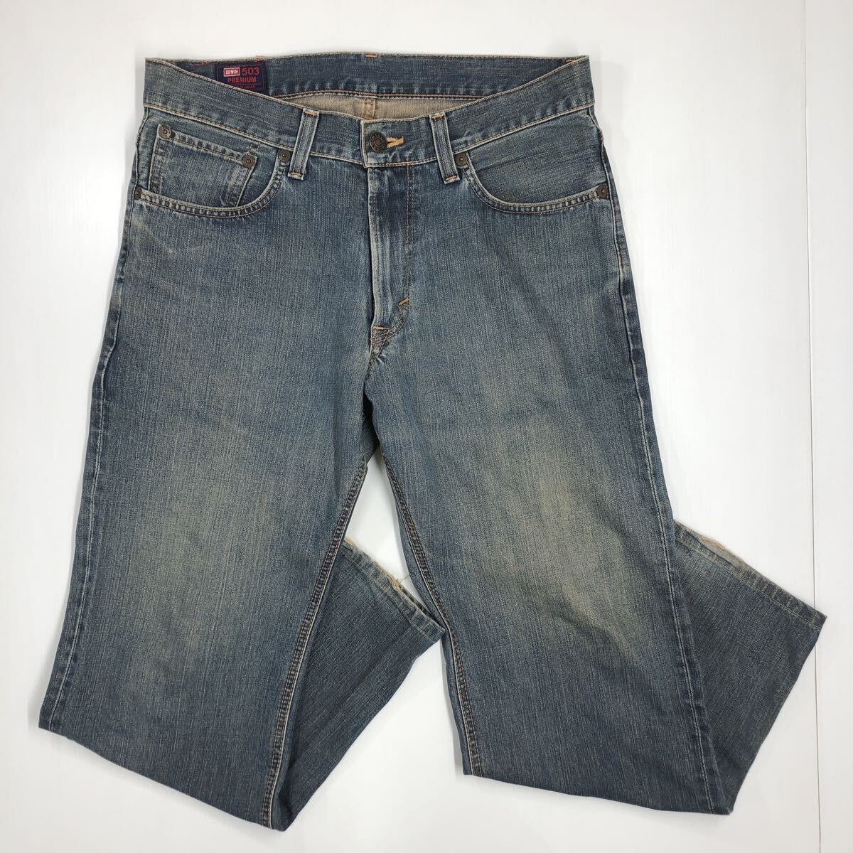 EDWIN 503Z エドウィン デニムパンツ ユーズド加工 日本製 牛革パッチ W33 ジーパン 511-29拍卖