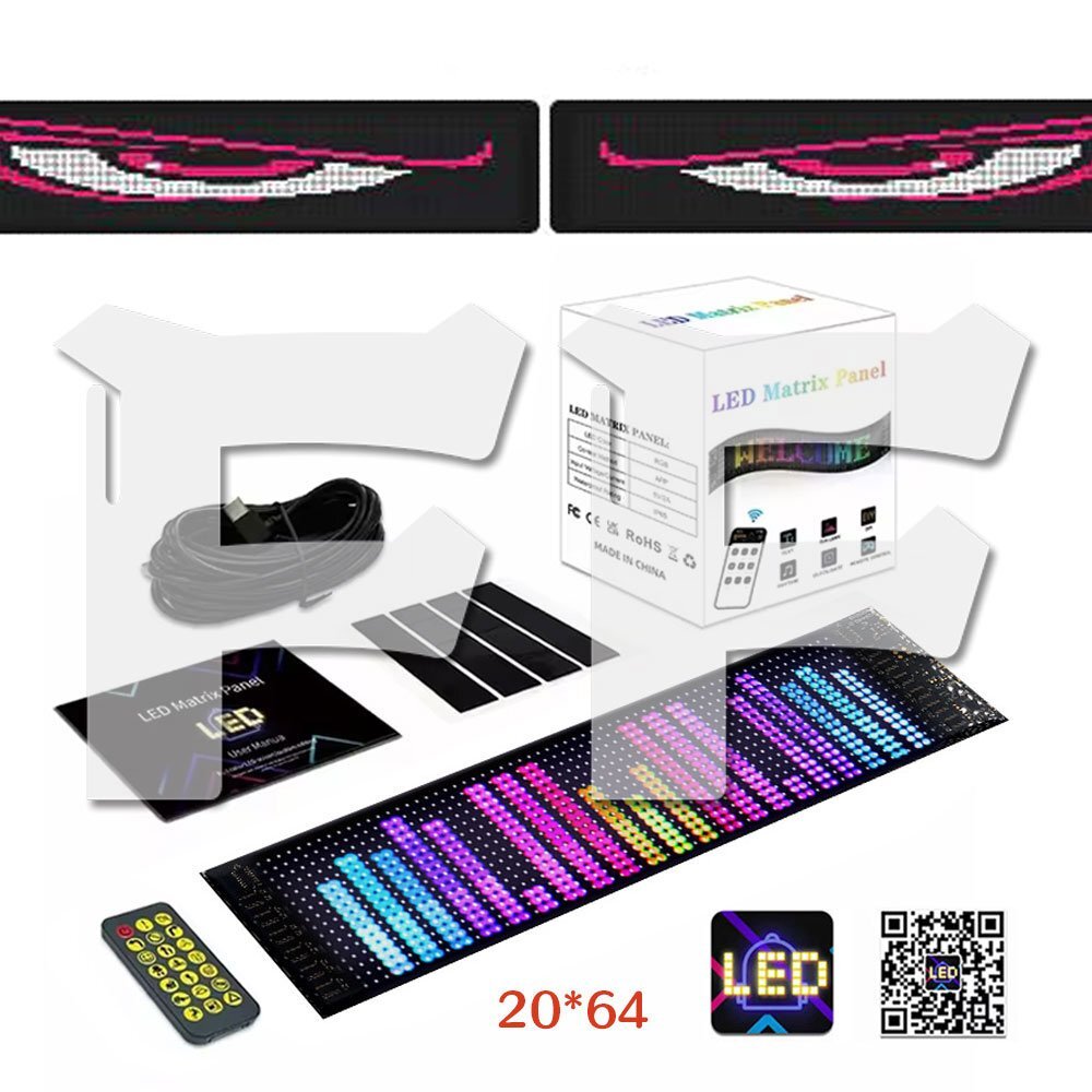 送料無料.. プログラミング可能な柔軟な車載LEDスクリーン 悪魔の眼 USB 5V LEDサイン アプリコントロール トラック バス 348mm*102mm 2枚拍卖