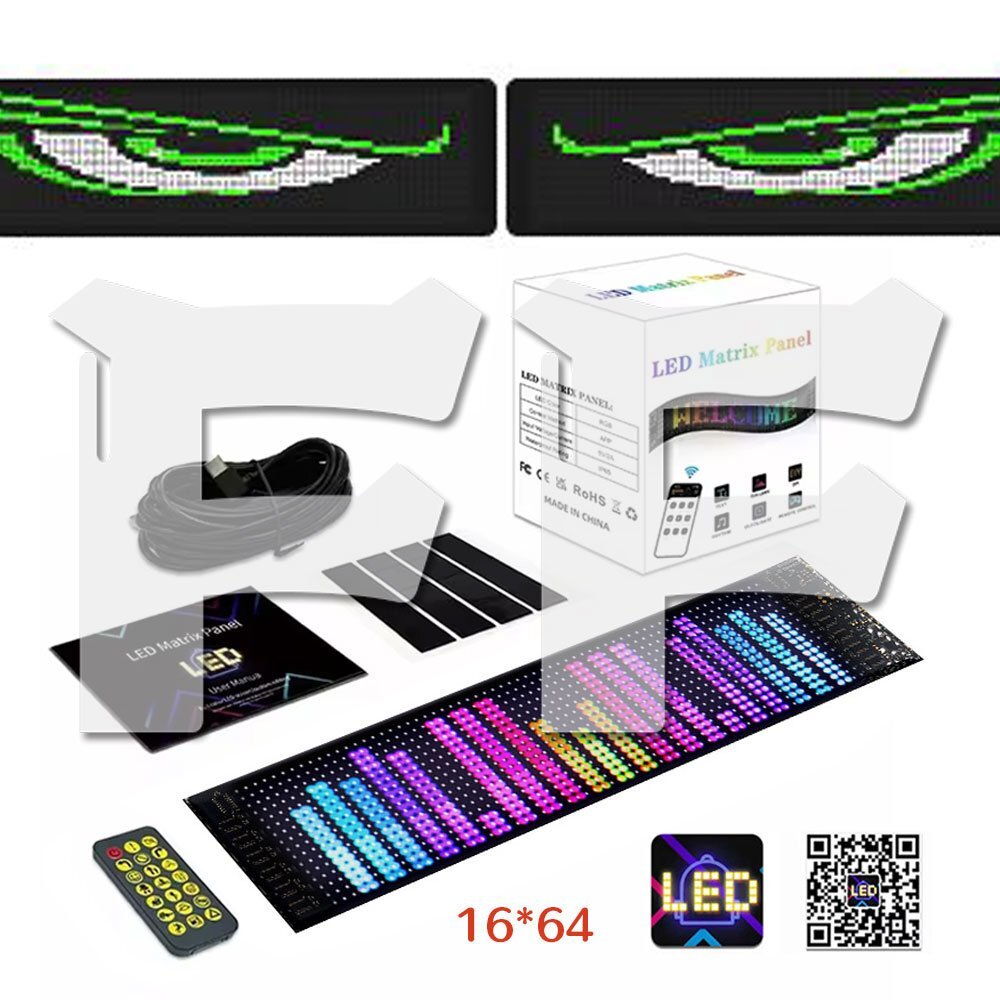 送料無料.. プログラミング可能な柔軟な車載LEDスクリーン 悪魔の眼 USB 5V LEDサイン アプリコントロール トラック バス 374mm*92mm 2枚拍卖