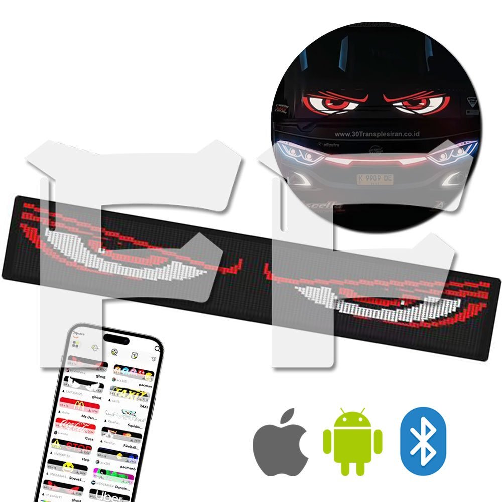 送料無料.. プログラミング可能な柔軟な車載/室内LEDスクリーン 悪魔の眼 LEDサイン アプリコントロール トラック バス 1020mm*215mm 1枚拍卖