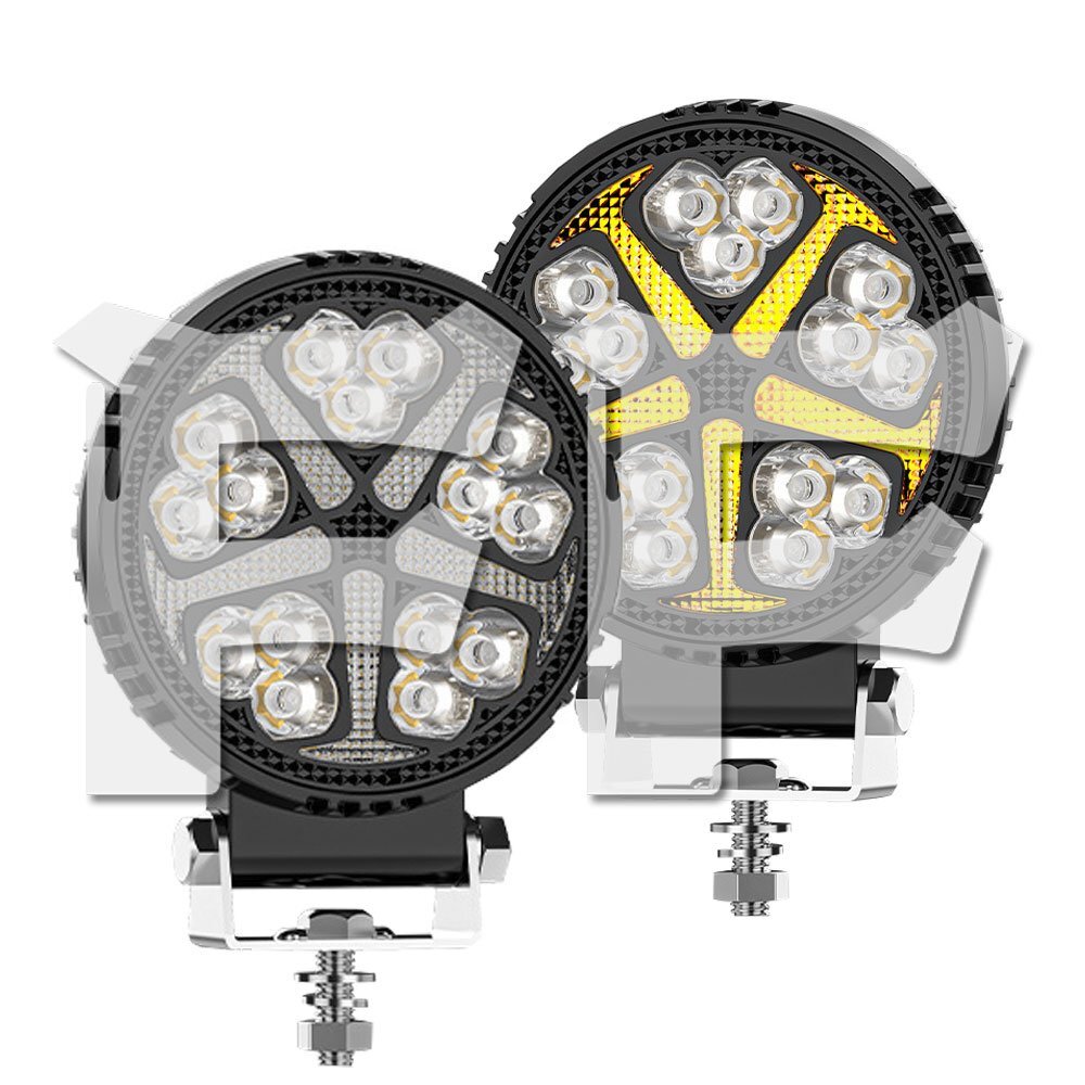 送料無料.. 4インチ 作業灯 LED ワークライト 45W 4モード ホワイト/イエロー/白黄同時/ストロボ機能 DRL 4500LM 汎用 2個 多用途 投光器拍卖