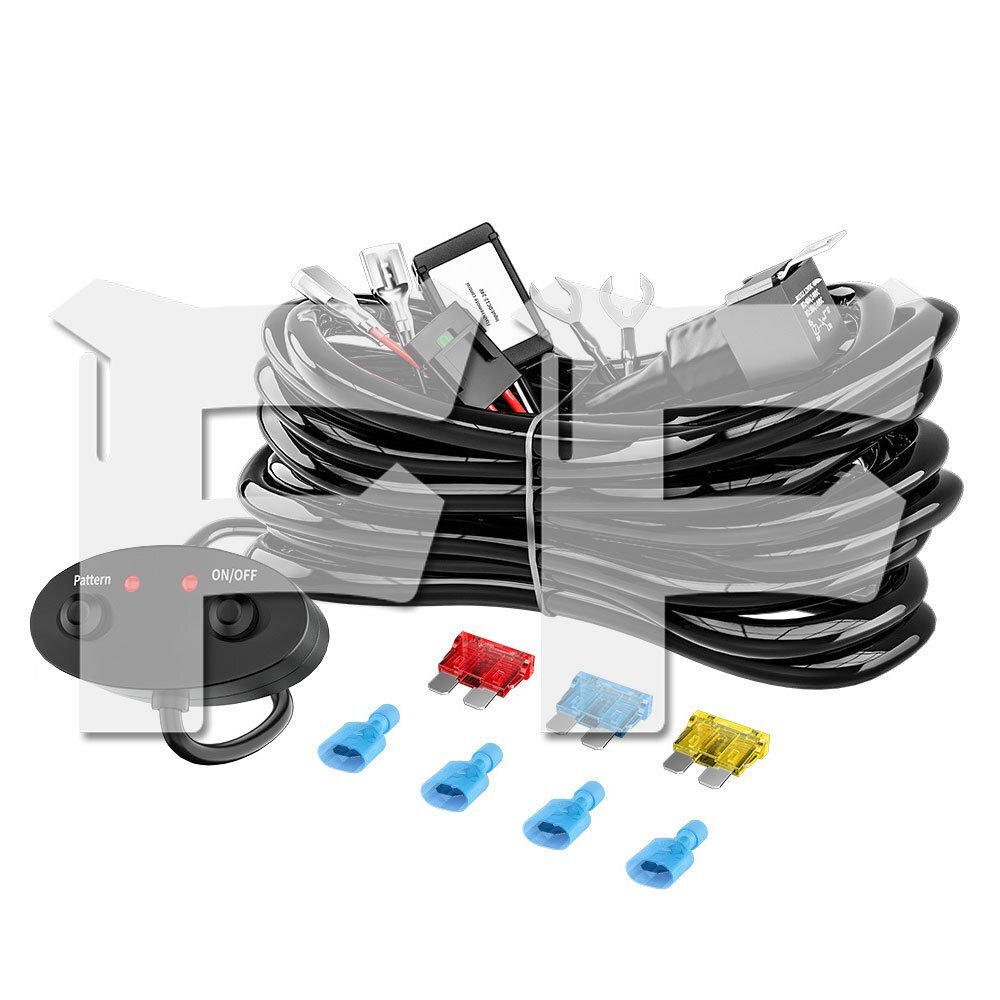 送料無料.. LEDライトバー ワイヤーハーネスキット ストロボ フォグランプ ヒューズ 10A 15A 20A テープ貼付スイッチ リレーハーネス 2灯用拍卖