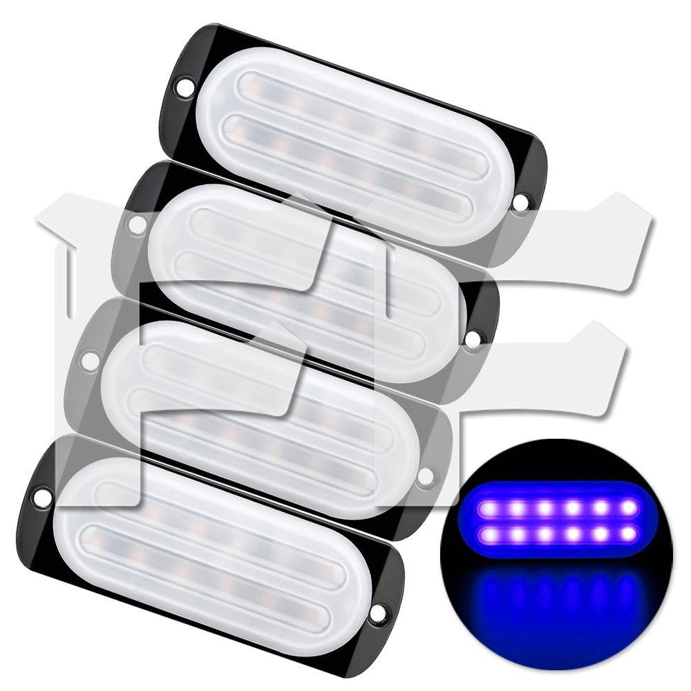 ブルー 多モード 薄型 片側適用 LEDライト ハザード ストロボ フラッシュ パトロール ライトバー 大型車 建設機械 トラック ボート 4個拍卖
