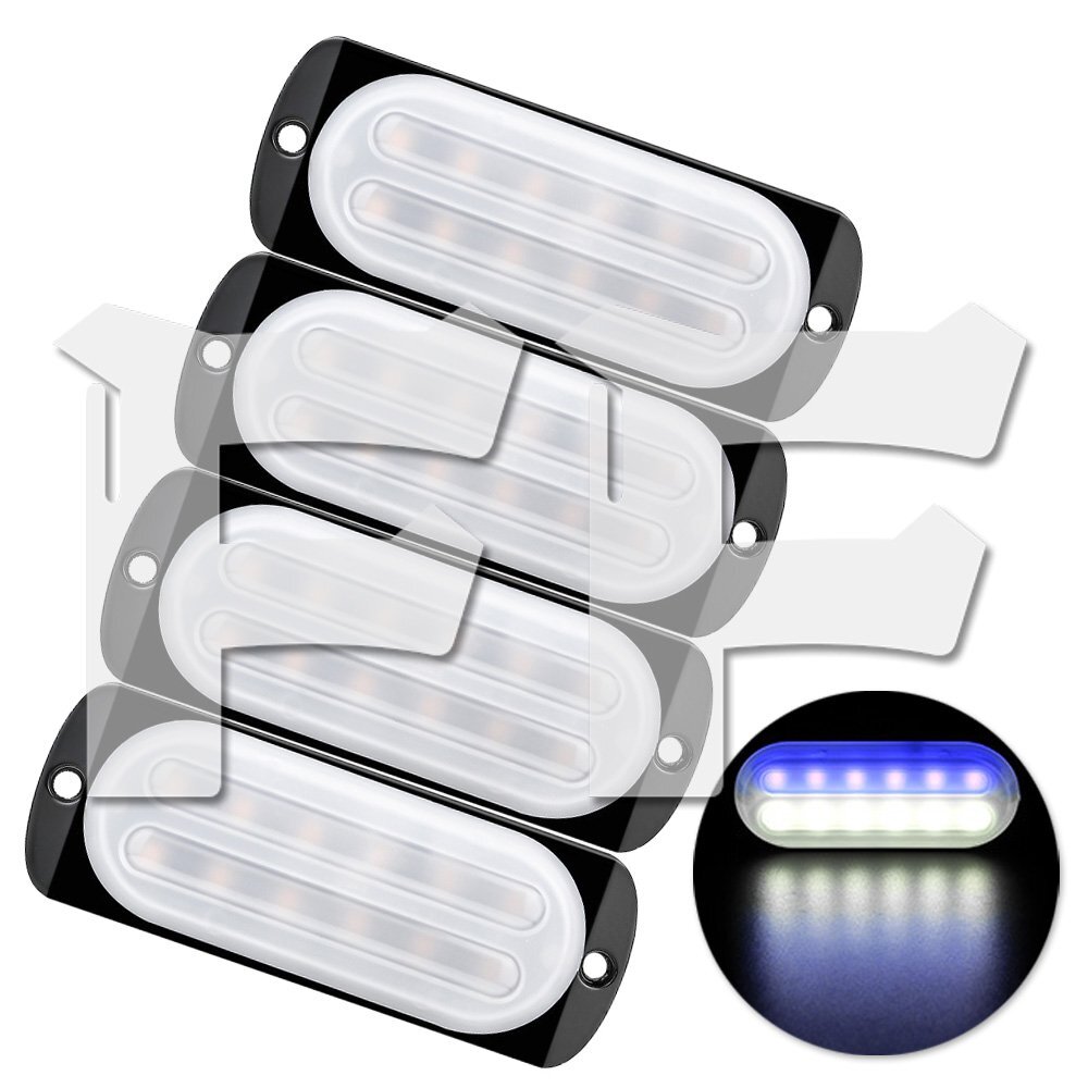 送料無料.. ブルー/ホワイト 多モード 薄型 片側 LEDライト ハザード ストロボ フラッシュ パトロール 大型車 建設機械 トラック 4個拍卖