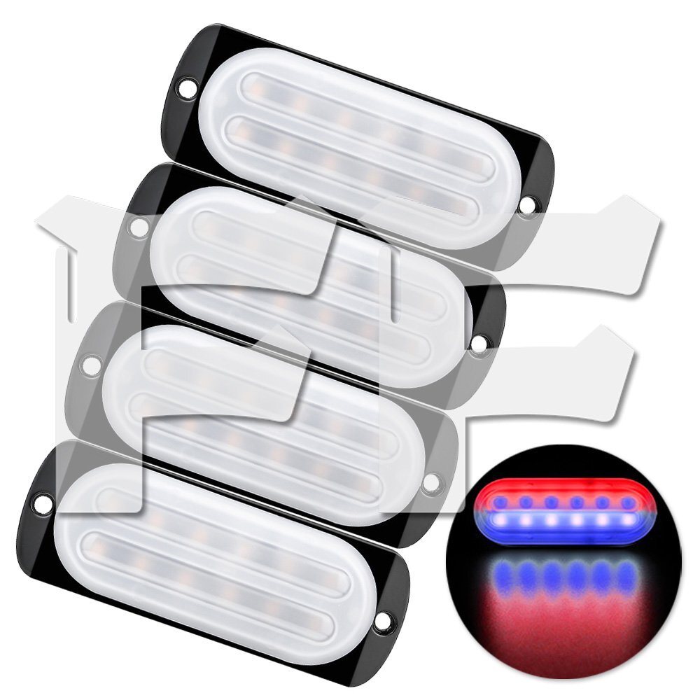 送料無料.. レッド/ブルー 多モード 薄型 片側 LEDライト ハザード ストロボ フラッシュ パトロール 大型車 建設機械 トラック 4個拍卖