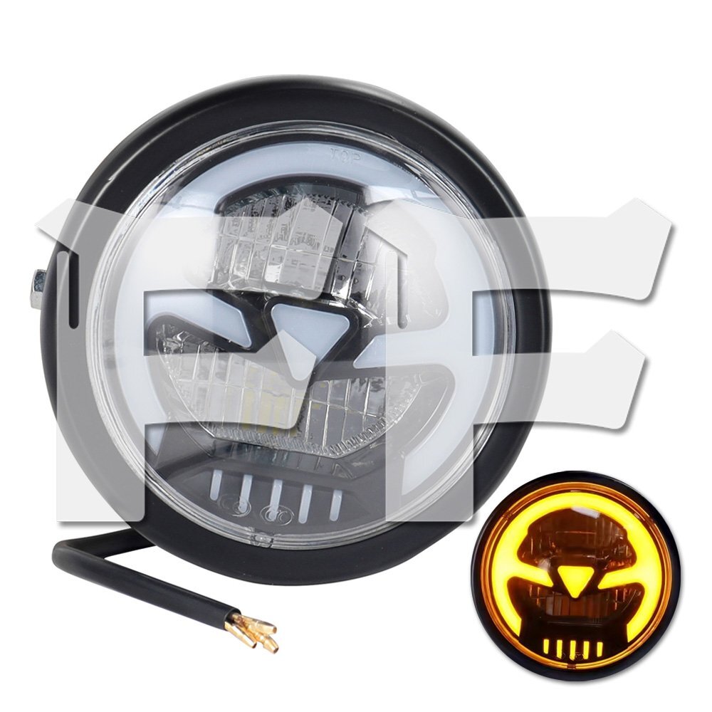 5.75~6.5インチ オートバイ LED ヘッドライト ハイ/ロー ホンダ カワサキ ヤマハ スズキ ブラケット付 カフェーレーサー 汎用拍卖