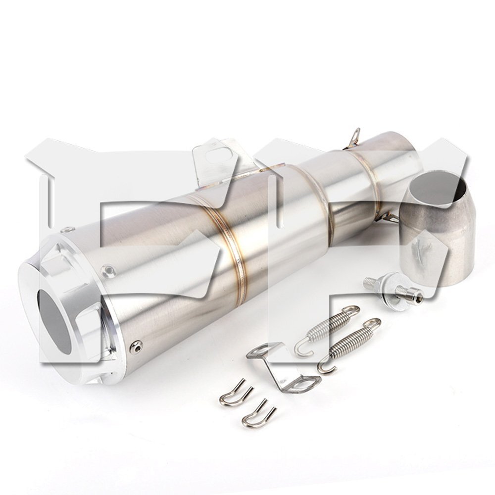 オートバイ エキゾーストパイプー AK バイク サイレンサー マフラー 排気管 シルバー Z750 Z800 CBR 190 500 Z1000 Z900 R25 MT07 汎用拍卖