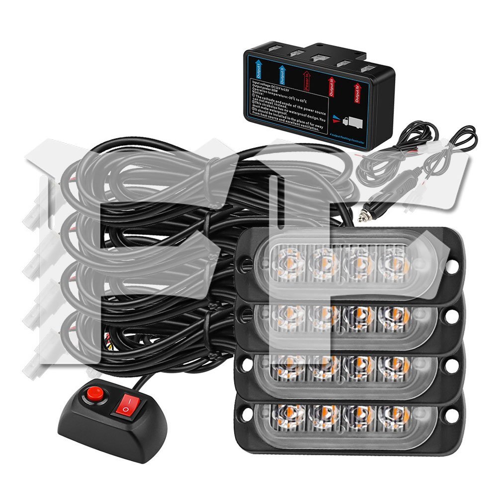 LED 4連 ライト ハザード ストロボ カラー:ブルー フラッシュ 警告灯 パトロール ライトバー 緊急点滅 SUV ATV 4個拍卖