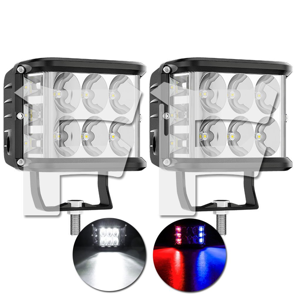 三面発光 4インチ 60W 作業灯 LED ワークライト 6500K ホワイト レッド ブルー 6000LM 広角/スポット ストロボ ジープ 2個拍卖