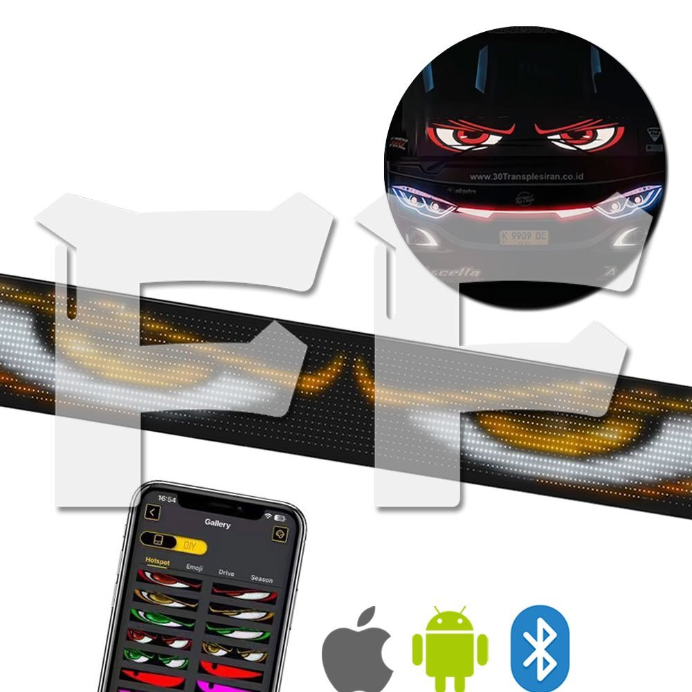 送料無料.. プログラミング可能な柔軟な車載 LEDスクリーン 悪魔の眼 フロント/サイドウィンドウ USB アプリコントロール 192mm*1330mm 1枚拍卖