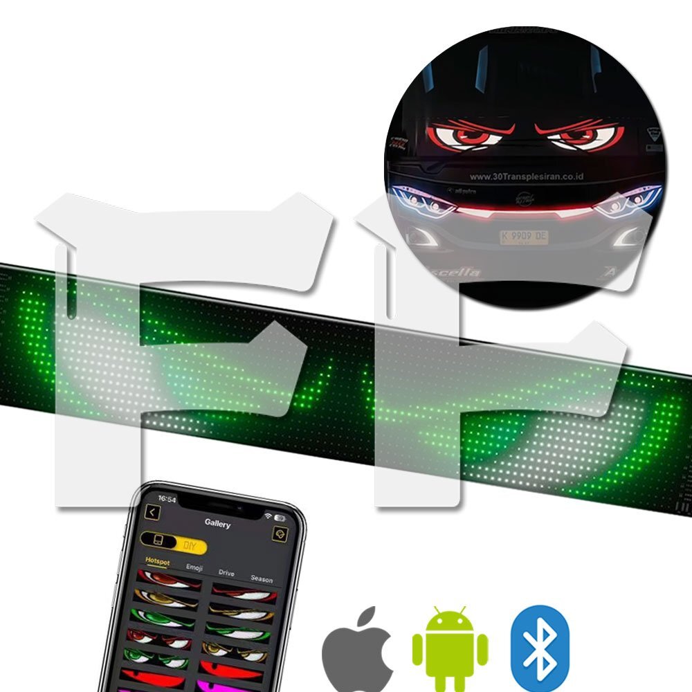 プログラミング可能な柔軟な車載 LEDスクリーン 悪魔の眼 フロント/サイドウィンドウ USB アプリコントロール 192mm*898mm 貼付タイプ 1枚拍卖