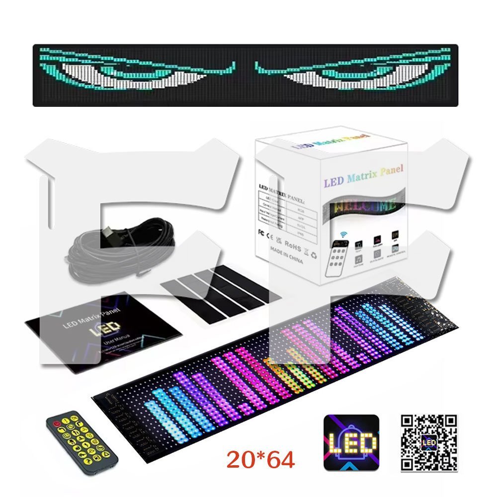 送料無料.. プログラミング可能な柔軟な車載/室内LEDスクリーン サイドウィンドウ 悪魔の眼 LEDサイン アプリ設置 自動車 348mm*102mm 1枚拍卖