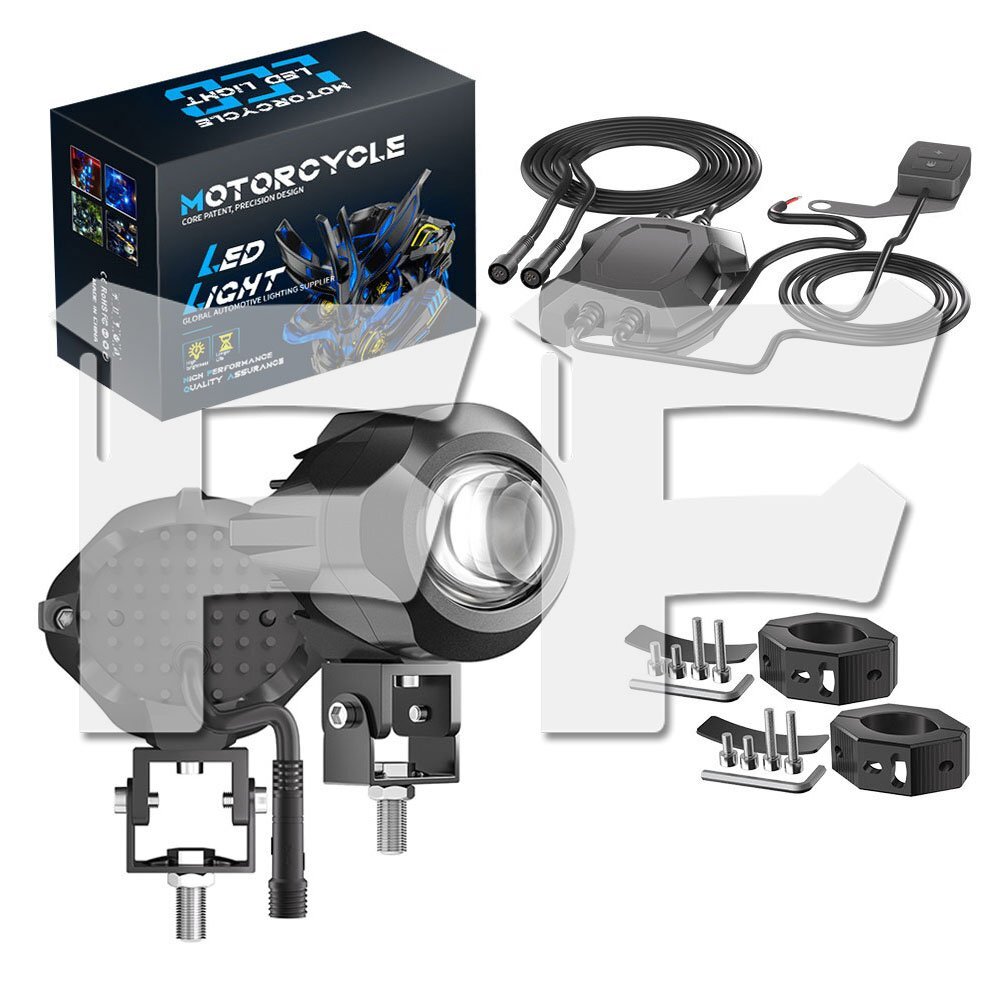 4モード LED フォグランプ スポットライト ホワイト/イエロー/ストロボ 12V/24V ワイヤーハーネス 防水コネクタ オートバイ拍卖