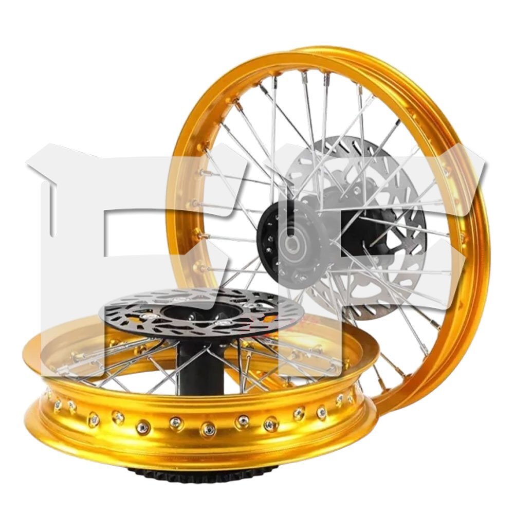 送料無料.. 1.60 17インチ フロント リム 1.85 14インチ リア リム ホイール 内径:12mm 32スポーク穴 モトクロスバイク イエロー 汎用拍卖