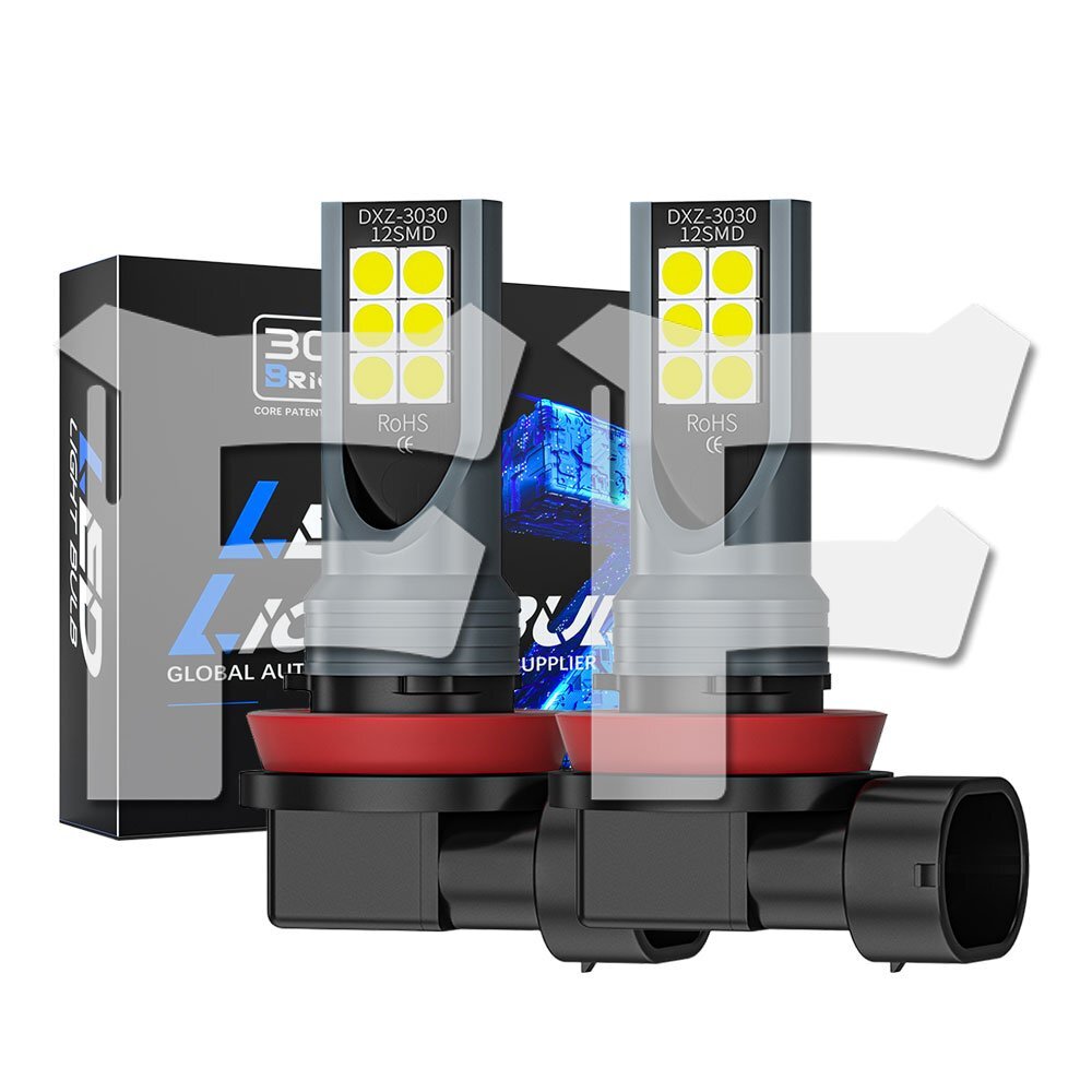 送料無料.. H8 H9 H11 H16 兼用 CREE3030チップ搭載 LED ヘッドライト フォグランプ 6500K ホワイト 3000LM 新車検対応 高品質 高輝度 1年拍卖