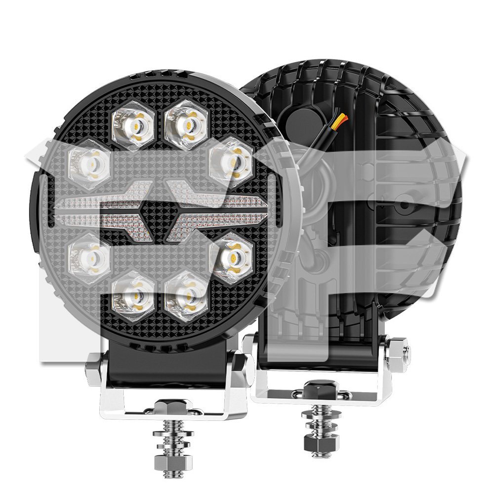 4インチ 作業灯 LEDワークライト 24W 4モード ホワイト/イエロー/白黄同時/ストロボ 丸型 2400LM ジープ ジムニー オフロード SUV 汎用 2個拍卖