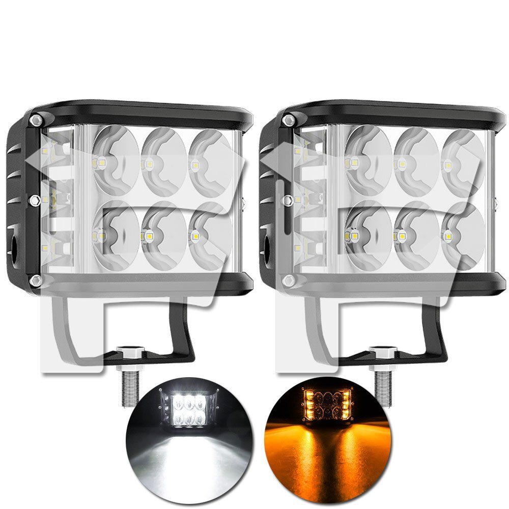 送料無料.. 三面発光 4インチ 60W 作業灯 LED ワークライト 6500K ホワイト イエロー 6000LM 広角/スポット ストロボ ジープ トラック 2個拍卖